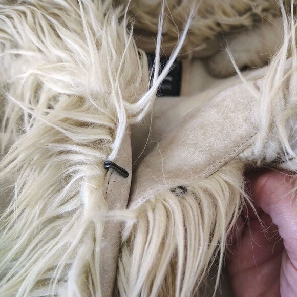 Vintage Y2K Penny Lane Coat Blue Asphalt Suede Leather Jacket Faux Fur Size XL - Picture 13 of 16